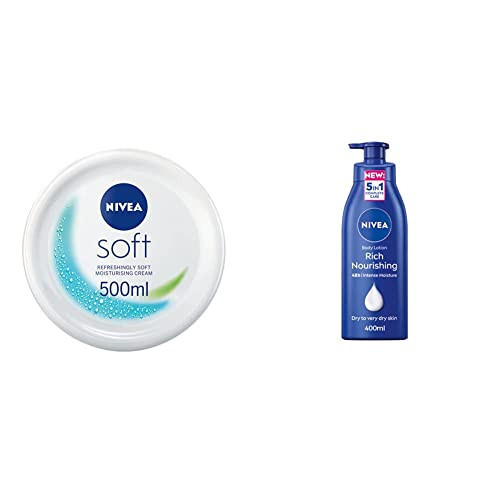NIVEA Soft Moisturising Cream (500ml), A Moisturising Cream for Face, Body and Hands with Vitamin E and Jojoba Oil & Rich Nourishing Body Lotion (400ml) | Amazon (UK)