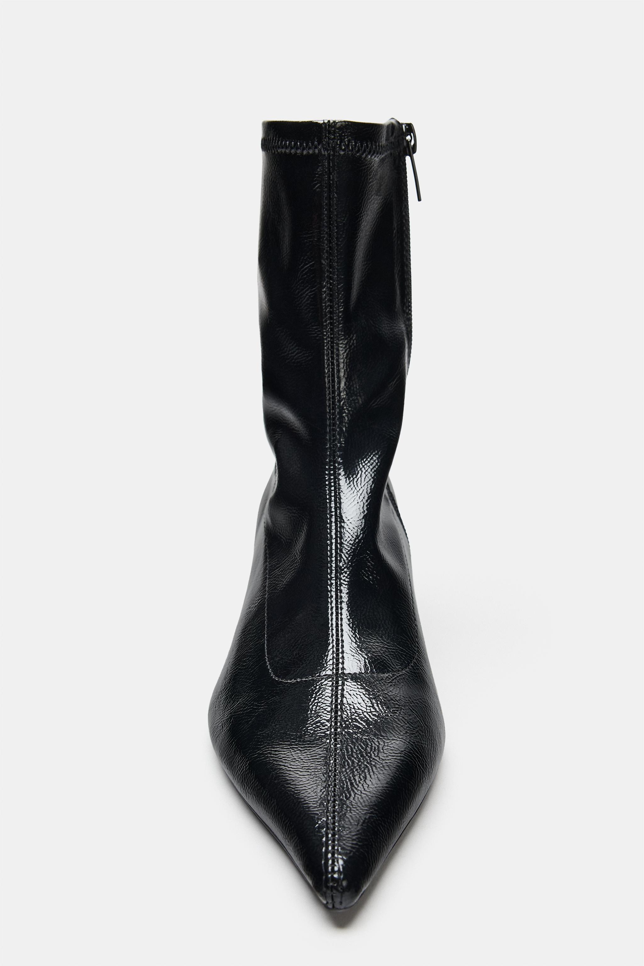 Ankle boot style shoes. Stretch fabric upper with a patent finish. Topstitching detail on the upp... | Zara Canada