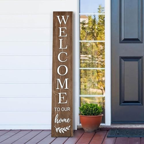 Summer Welcome Sign for Front Door, 47'' Brown Wooden Porch Sign Large Warm Greeting Door Sign Farmhouse Vertical Porch Sign Rustic Standing Welcome Yard Signs for Patio Outdoor Indoor Garden | Amazon (US)