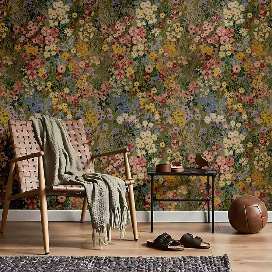 Floral Wallpaper Peel and Stick Boho Wall Paper Removable Waterproof Green Petal Pattern Contact ... | Amazon (US)