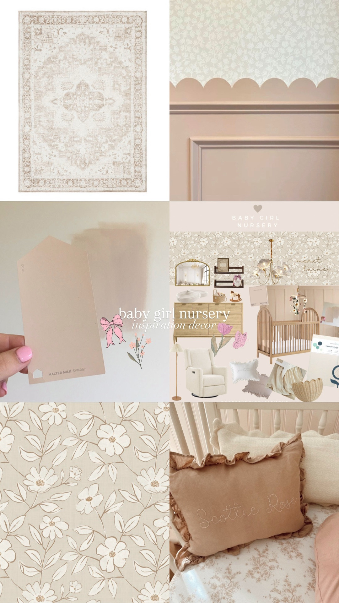 ✨ Baby Girl Nursery Mood Board ✨
Designing the sweetest neutral baby girl nursery with soft beige tones, warm wood textures, floral wallpaper, cozy fabrics, and timeless vintage-inspired decor. This nursery style is calming, feminine, minimal, organic, neutral, airy, warm, and cozy — perfect for creating a peaceful space for your little one.

Sharing all the nursery furniture, neutral nursery decor, boho baby room ideas, girl nursery inspiration, light wood crib, beige nursery paint colors, floral wallpaper, dresser styling, and baby room must-haves you can shop on LTK.
If you love soft neutrals, Scandinavian vibes, natural textures, and classic girl nursery decor, this is for you. 🤍🌿

✨ Shop my baby girl nursery details on LTK:
• Neutral crib
• Matching dresser
• Cozy glider
• Organic bedding
• Floral wallpaper
• Rattan + woven accents
• Vintage-inspired mirror
• Chandelier + wall art
• Soft pillows & blankets

#nurseryinspo #babygirlnursery #neutralnursery #nurserydecorideas #ltkhome #ltkbaby #bohonursery #neutralbabyroom #nurseryorganization #vintagenursery #babynurseryinspiration #babyroomideas #newbornprep #secondtrimester #pregnancyhomedecor

#LTKHome #LTKKids #LTKBaby