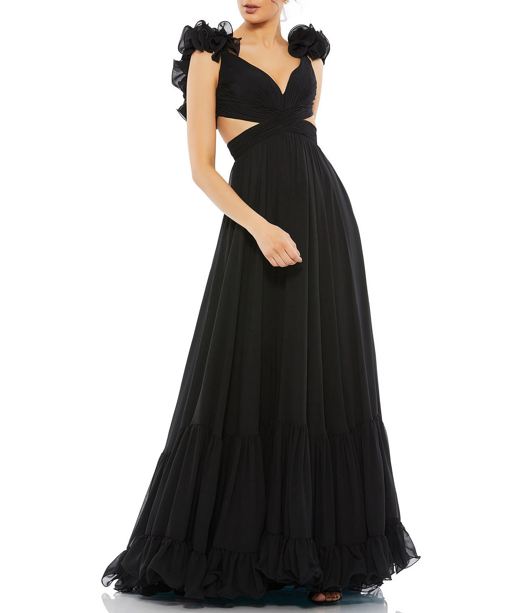 Ieena for Mac Duggal Chiffon V-Neck Sleeveless Cut Out Corset Gown | Dillards