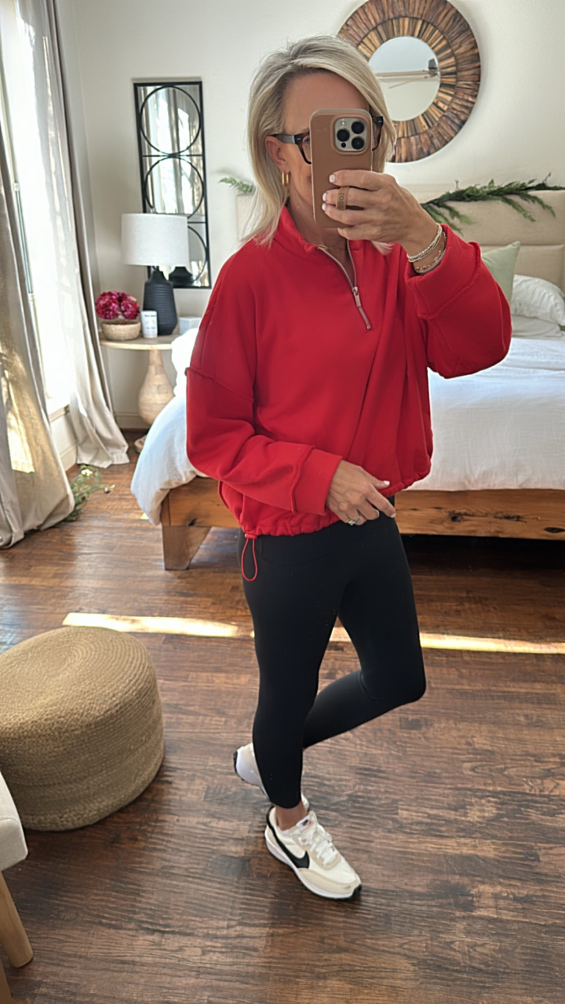 Outfit of the day. In all my comfy’s 
Spanx still on AMAZING sale!!!
50% off 
The absolute best leggings! Booty boost 7/8 length 🙌🏼
I do size up one size in these wearing a medium

Nike- the most comfortable pair of tennis shoes I own and they are still 30% off, which brings them to about $52!!!
Red sweatshirt - sized up to a medium 




#LTKGiftGuide #LTKOver40 #LTKActive