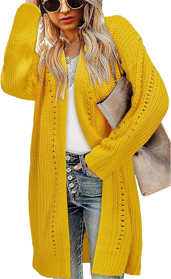 VOTEPRETTY Women's Long Sleeve Knit Sweater Casual Solid Open Front Cardigan with Pockets | Amazon (US)