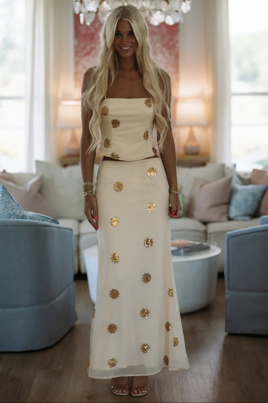 All That Glitters Maxi Skirt - Cream | Hazel and Olive