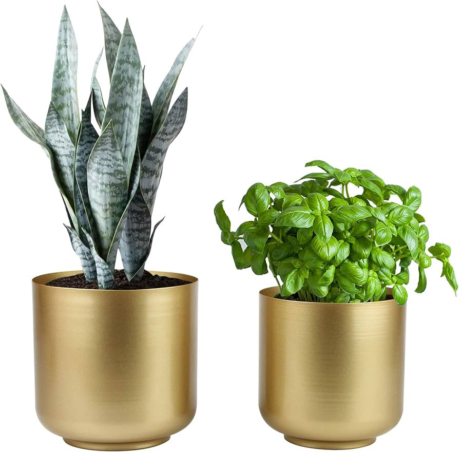 Vixdonos Large Gold Planters Metal Aloe Brass-Tone Plant Pots Indoor Decorative Flower Pots with ... | Amazon (US)
