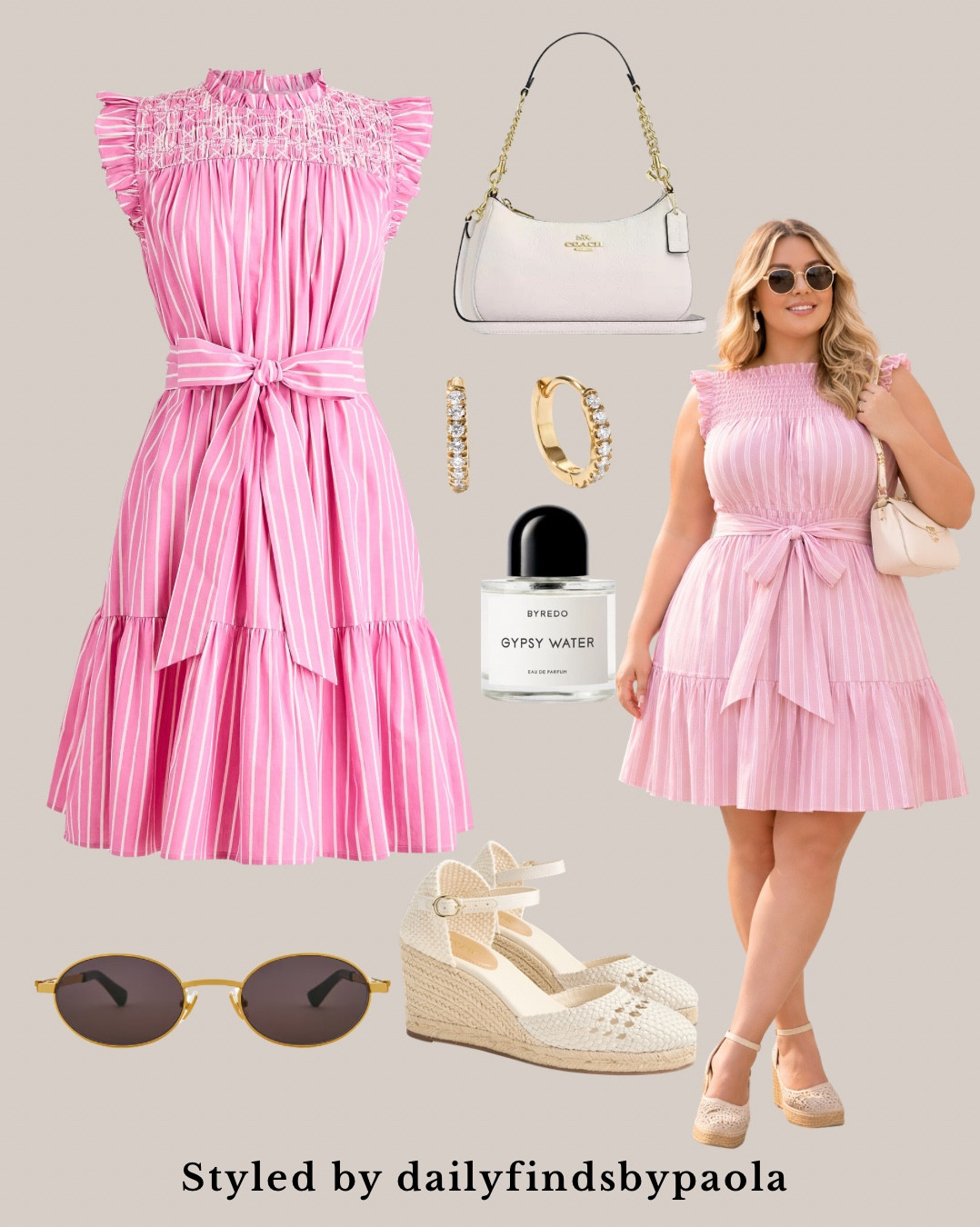 This pink striped summer dress is one of those pieces that instantly makes you look put together. The fit is super flattering with the cinched waist and flowy skirt, and I paired it with neutral espadrille wedges, a small shoulder bag, and gold accessories for that clean, elevated look. Perfect for brunch, vacation, or everyday summer outfits.

Shop everything below 🌸

#LTKootd #LTKU