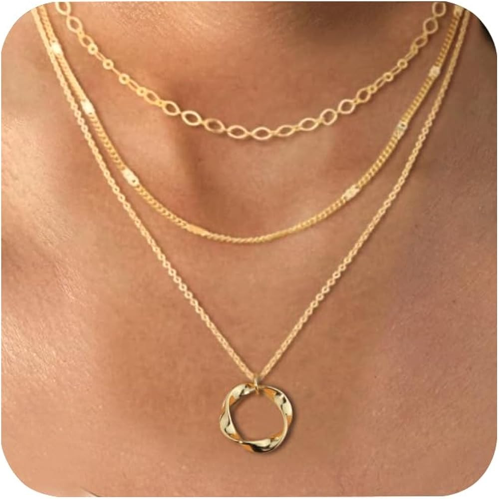 Layered Necklaces for Women, 925 Sterling Silver 14K Gold Plated Chain Necklace Women Dainty Circ... | Amazon (CA)