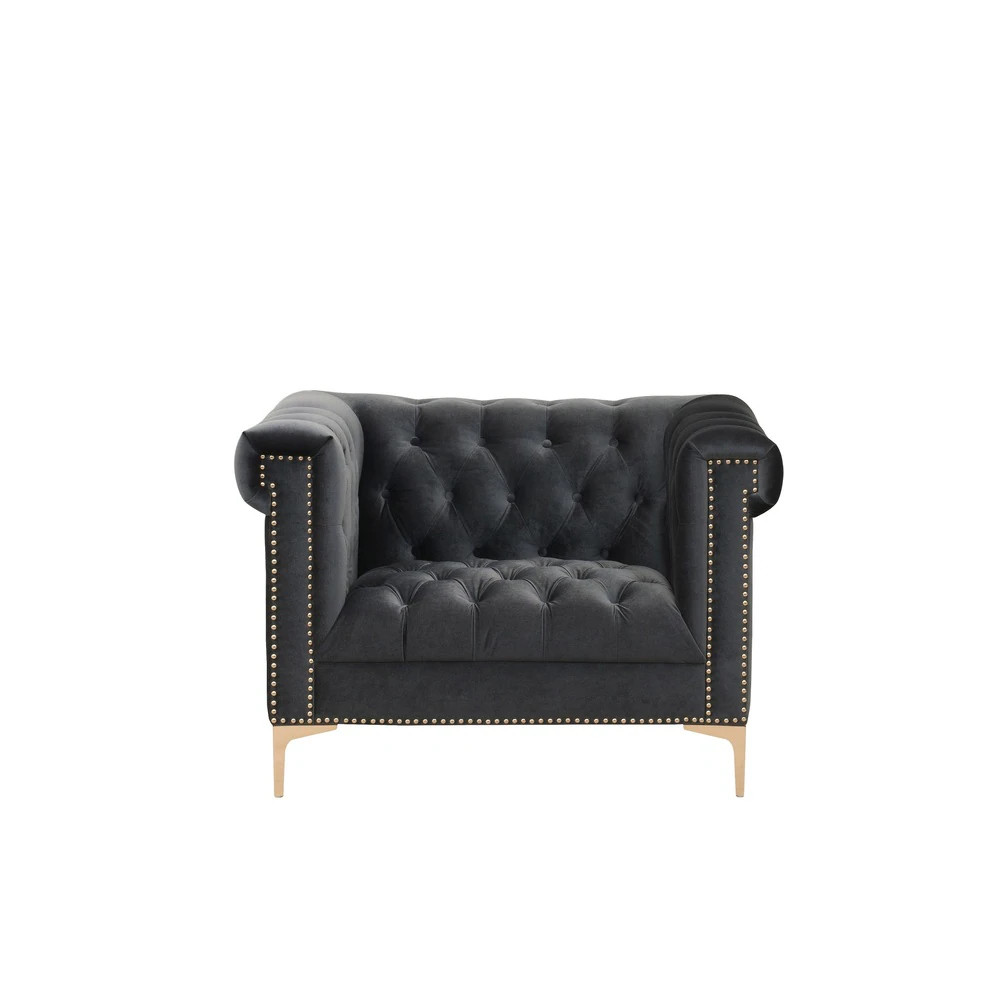 Chic Home Vanessa Button Tufted Goldtone Metal Y-leg Club Chair,Dark Grey (Grey) | Bed Bath & Beyond