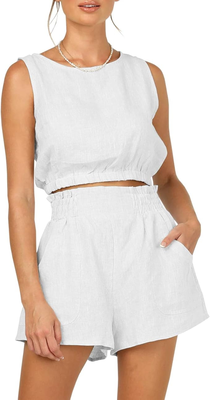 Eurivicy Women's 2 Piece Outfits Sleeveless Crop Tank Top and High Waist Pocketed Shorts Loose Su... | Amazon (US)
