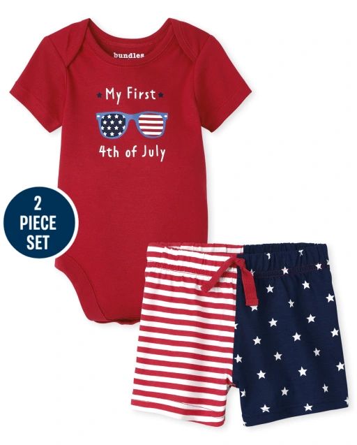 Baby Boys Short Sleeve 'My First 4th Of July' Bodysuit And Flag Knit Shorts 2-Piece Playwear Set ... | The Children's Place