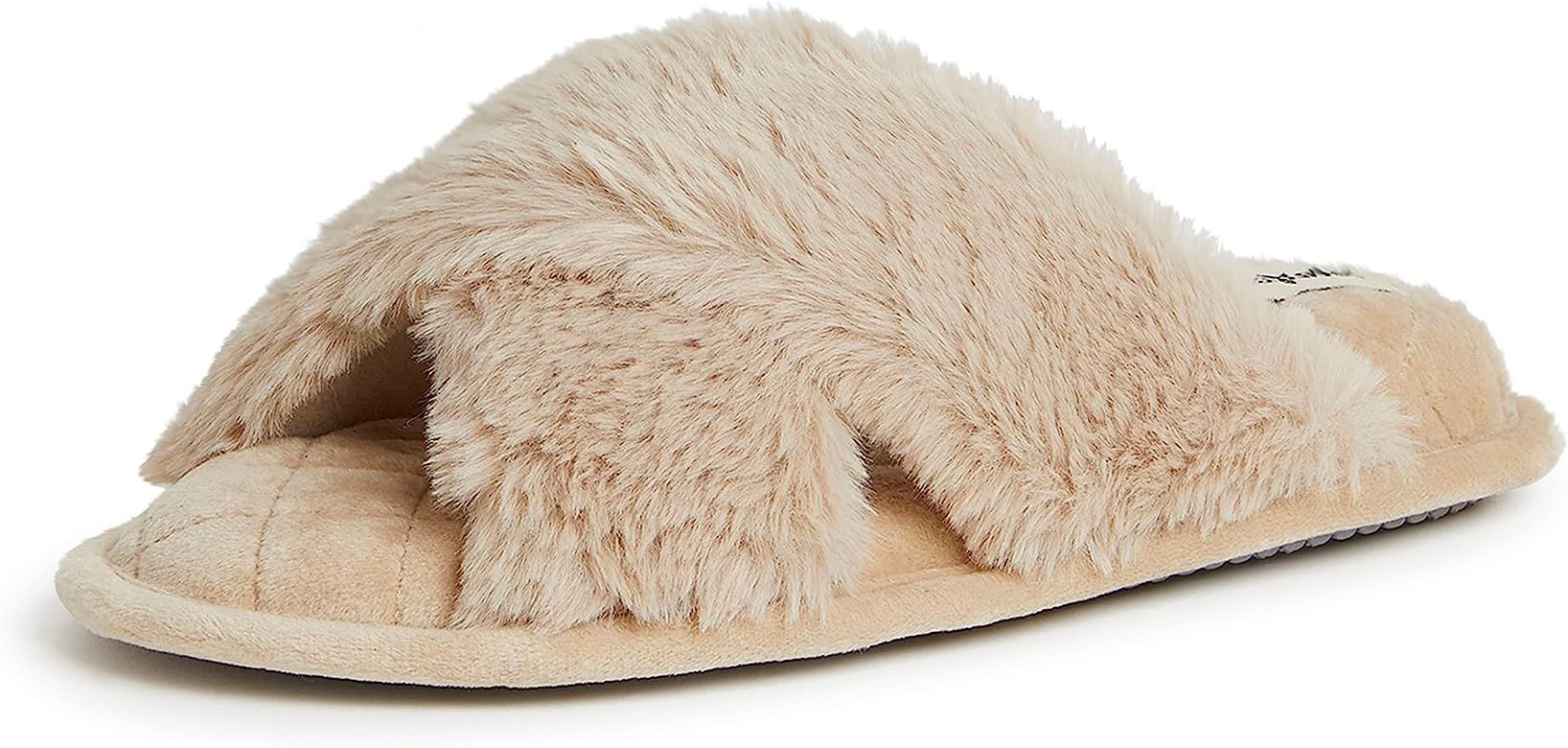 Dearfoams Women's Jessica faux faux fur Cross Band Slide Slipper | Amazon (US)