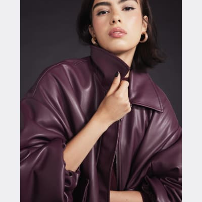 Red Faux leather Bomber Jacket | River Island UK & IE