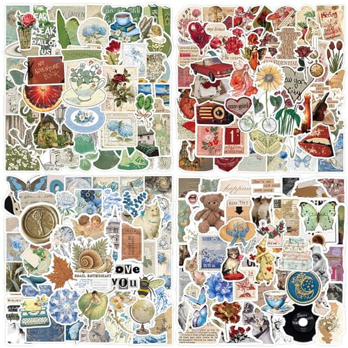 Vintage Stickers 200 Pcs Cute Aesthetic Retro Sticker Pack, Waterproof Vinyl Stickers for Water Bottles Laptop Scrapbooking Journaling MacBook Suitcase Guitar Notebook Diary Skateboard Scooter etc | Amazon (US)