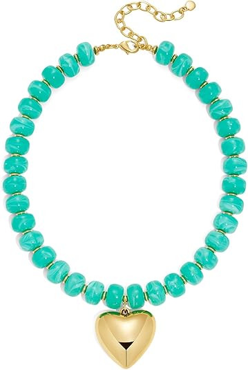 Puffy Gold Heart Necklaces For Women Chunky Beaded Necklace in Several Colorways Short Heart Chok... | Amazon (US)
