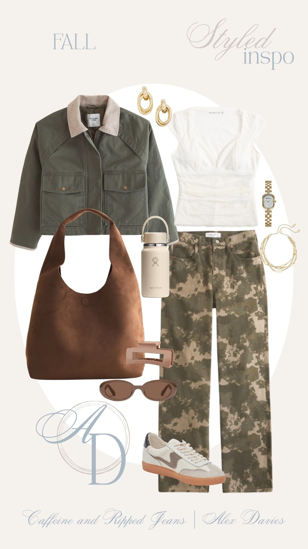 // camo jeans // fall outfit // lace top // layering pieces // fall jacket // olive green jacket // vegan leather bag // sunglasses // mini hydroflask // gold jewelry // 

#LTKSeasonal #LTKStyleTip #LTKFindsUnder100
