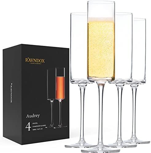 RAVNDOX Champagne Flutes, Edge Champagne Glass Set of 4 Lead-free Glasses- Modern & Elegant for W... | Amazon (US)