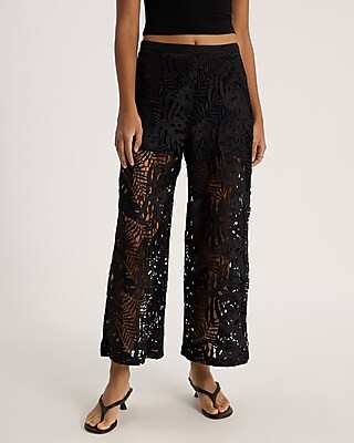 High Waisted Lace Wide Leg Ankle Pant | Express
