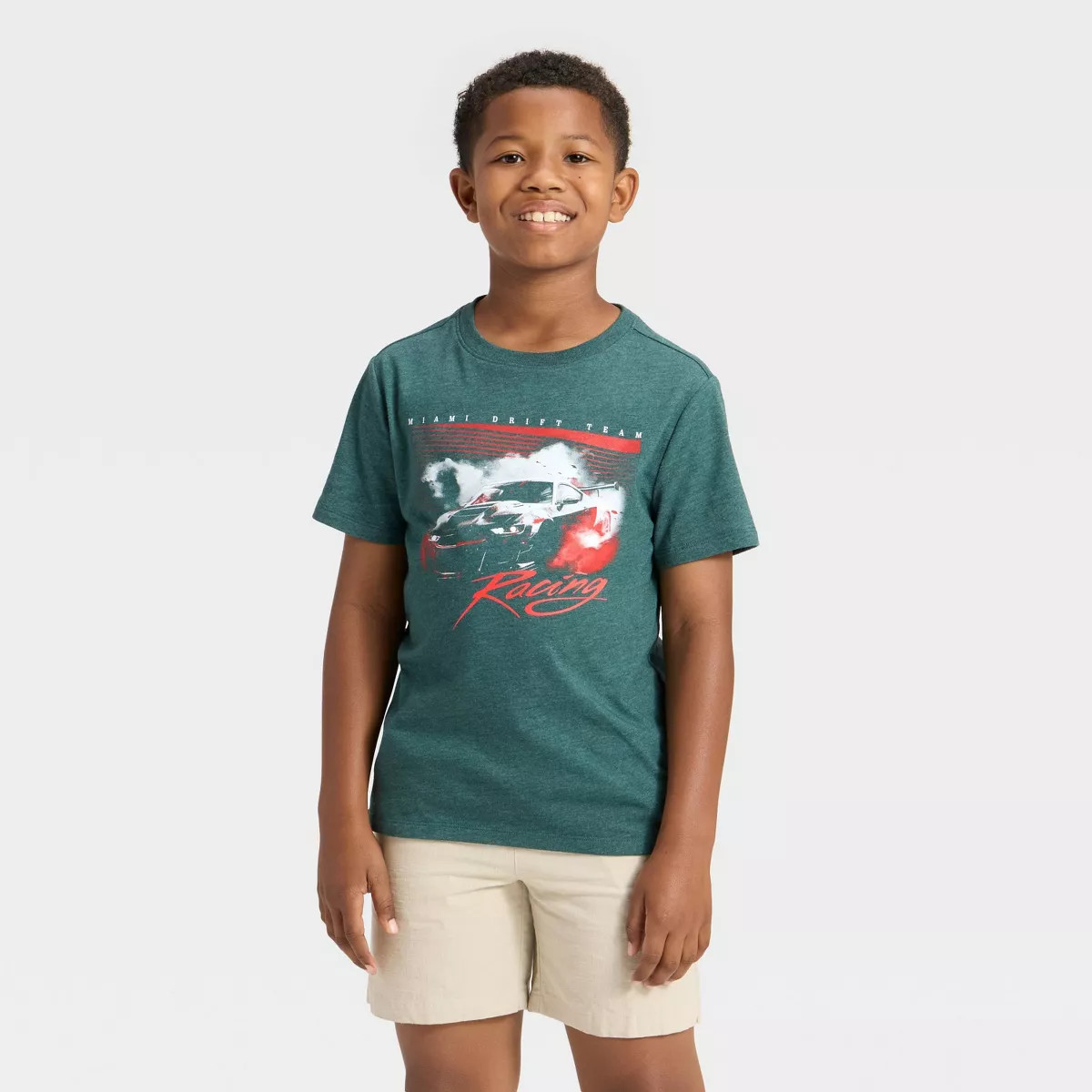 Boys' Short Sleeve Miami Drift Team Graphic T-Shirt - Cat & Jack Dark™ Dark Green L Husky | Target