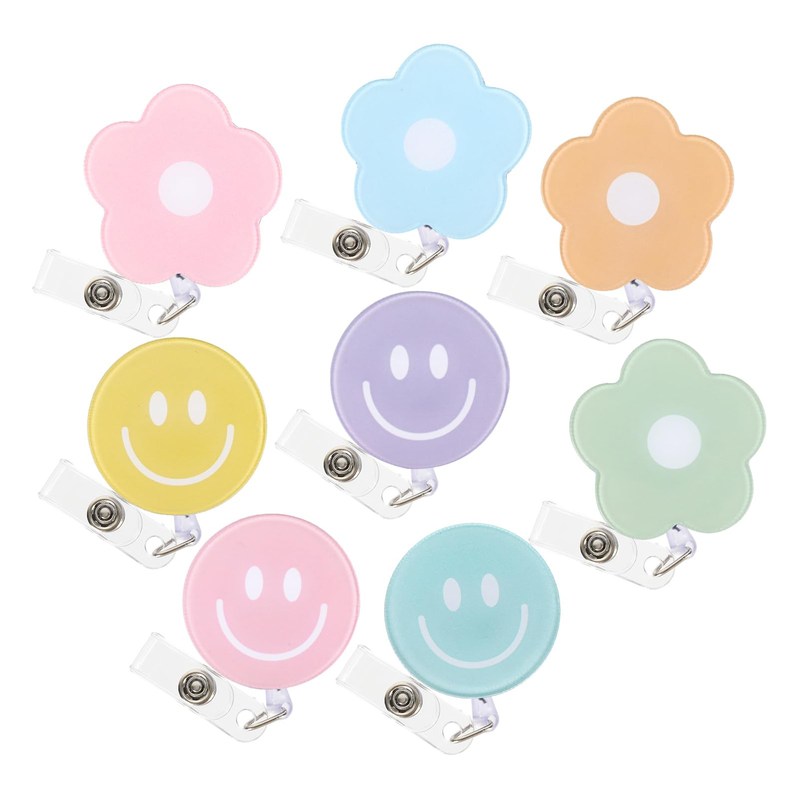 Whaline 8Pcs Flower and Smile Cute Badge Reel with Clips and Retractable Cord Preppy Party Colors... | Amazon (US)
