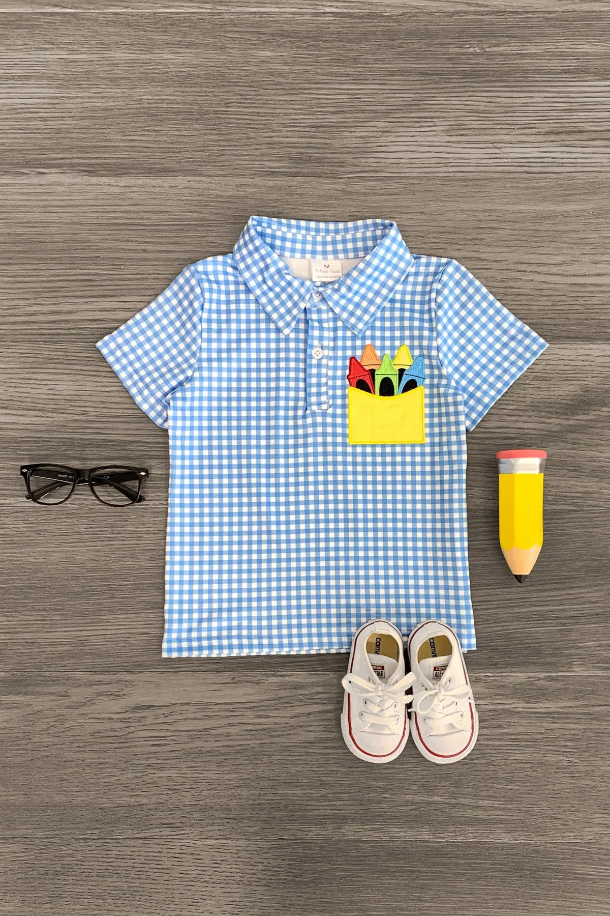 Blue Gingham Crayon Top | Sparkle In Pink