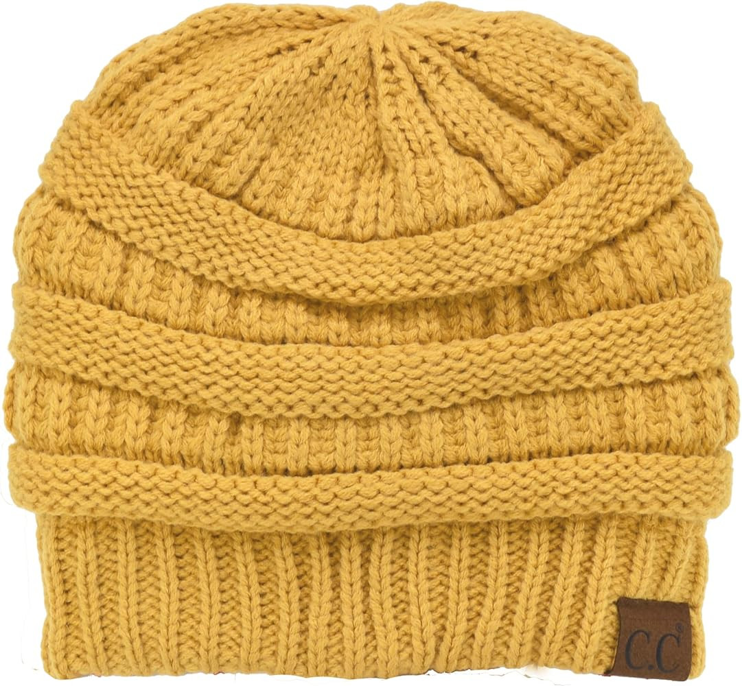 C.C Unisex Chunky Soft Stretch Cable Knit Warm Fuzzy Lined Skully Beanie | Amazon (US)