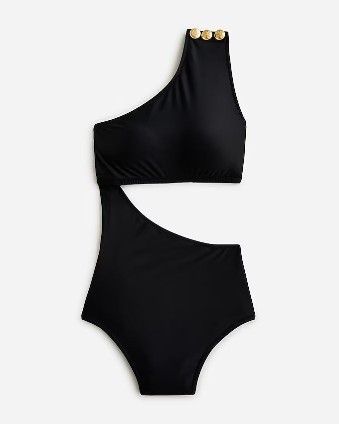 Cutout one-piece full-coverage swimsuit with buttons | J.Crew US