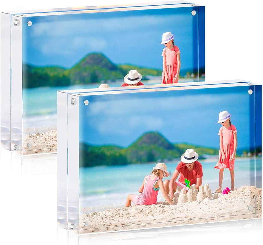HappyHapi 5 x 7 Inch 2 Pack Acrylic Photo Frame, 10 + 10MM Thickness Clear Picture Frame, Magneti... | Amazon (US)