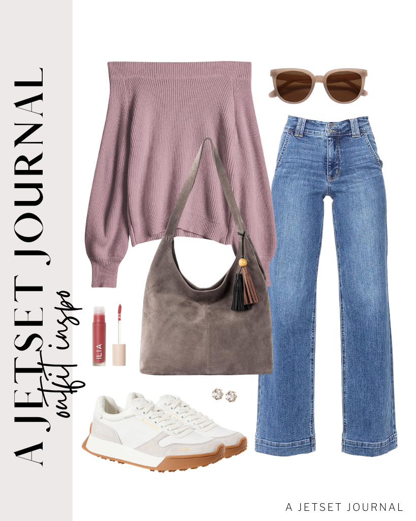 For the next fit, I’m matching this purple knit sweater from ZAFUL with Astylish wide-leg jeans and Sam Edelman Layla sneakers. This look is perfect as a travel or going-out outfit. Pair it with The Sak Los Feliz purse and apply this ILIA - Overglaze Hydrating Lip Gloss to complete the look. 

 #LTKSeasonal #LTKSaleAlert #LTKTravel