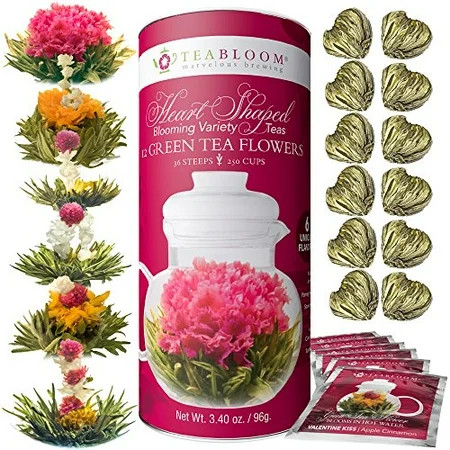 Teabloom Blooming Tea - 12 Heart Shaped Flowering Tea Assortment in Beautiful Gift Canister | Walmart (US)