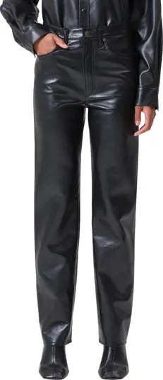 '90s Pinch Waist Straight Leg Leather Blend Pants | Nordstrom