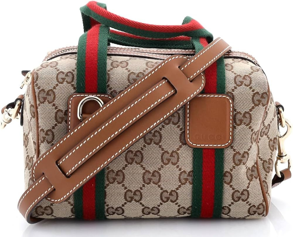 Gucci  
               Pre-Loved Web Boston Bag GG Canvas Mini, Brown | Amazon (US)