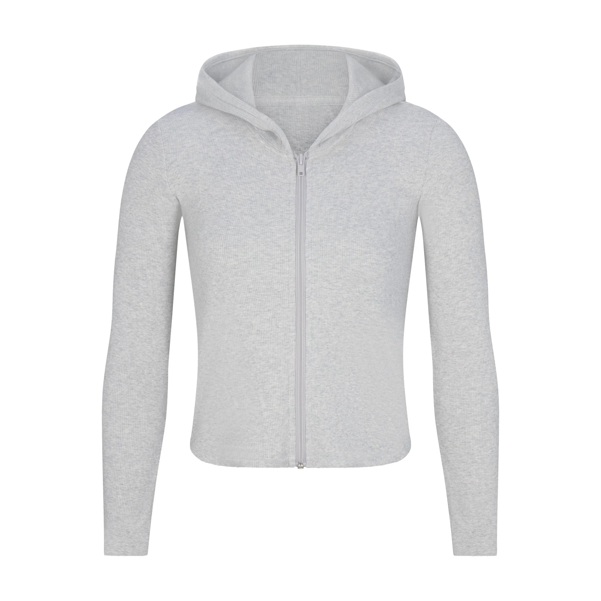 COTTON RIB ZIP UP HOODIE | LIGHT HEATHER GREY | SKIMS (US)