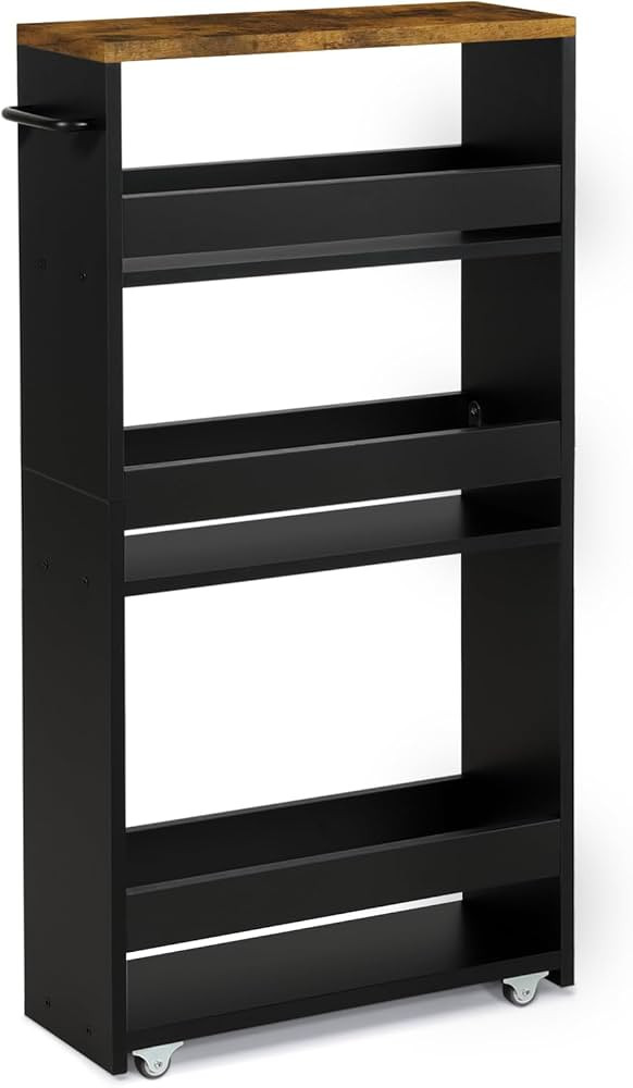 TEAMIX 4 Tier Slim Storage Cart with Handle, Slide Out Storage Rolling Utility Cart Mobile Shelvi... | Amazon (US)