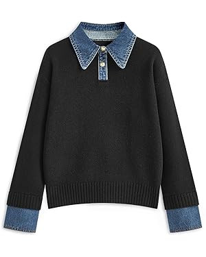 ETCYY Womens Oversized Sweater Cozy Fall Long Sleeve Button Up Denim Polo Pullover Tops Sweatshir... | Amazon (US)