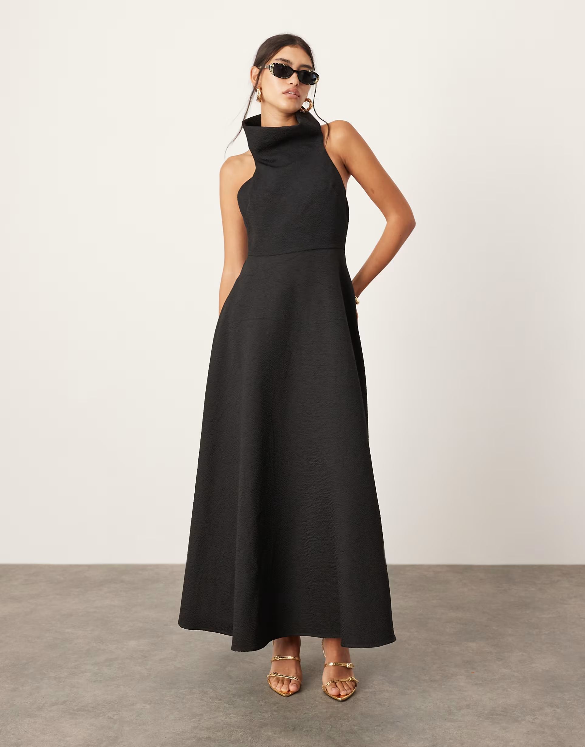 ASOS EDITION textured dramatic halter a line maxi dress in black | ASOS (Global)