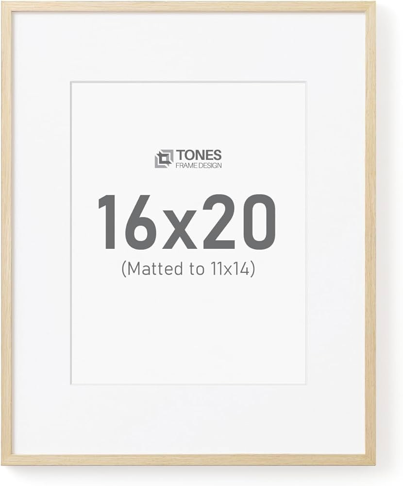 16x20 Picture Frame Matted to 11x14, Natural Solid Wood Veneer Finish and Plexiglass Front Large ... | Amazon (US)