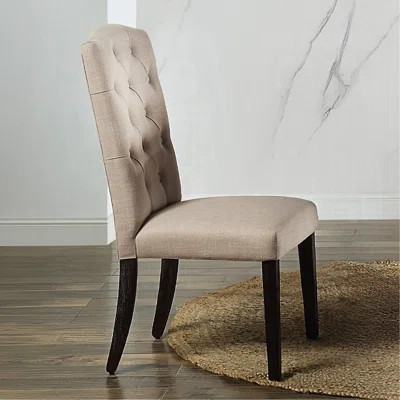 Beige Linen Upholstered Side Chairs Of 2 For Dining, Back, And Weathered Finish Legs, 26 - Inch Product Width, 36 Pound Package Weight 31 | Wayfair North America