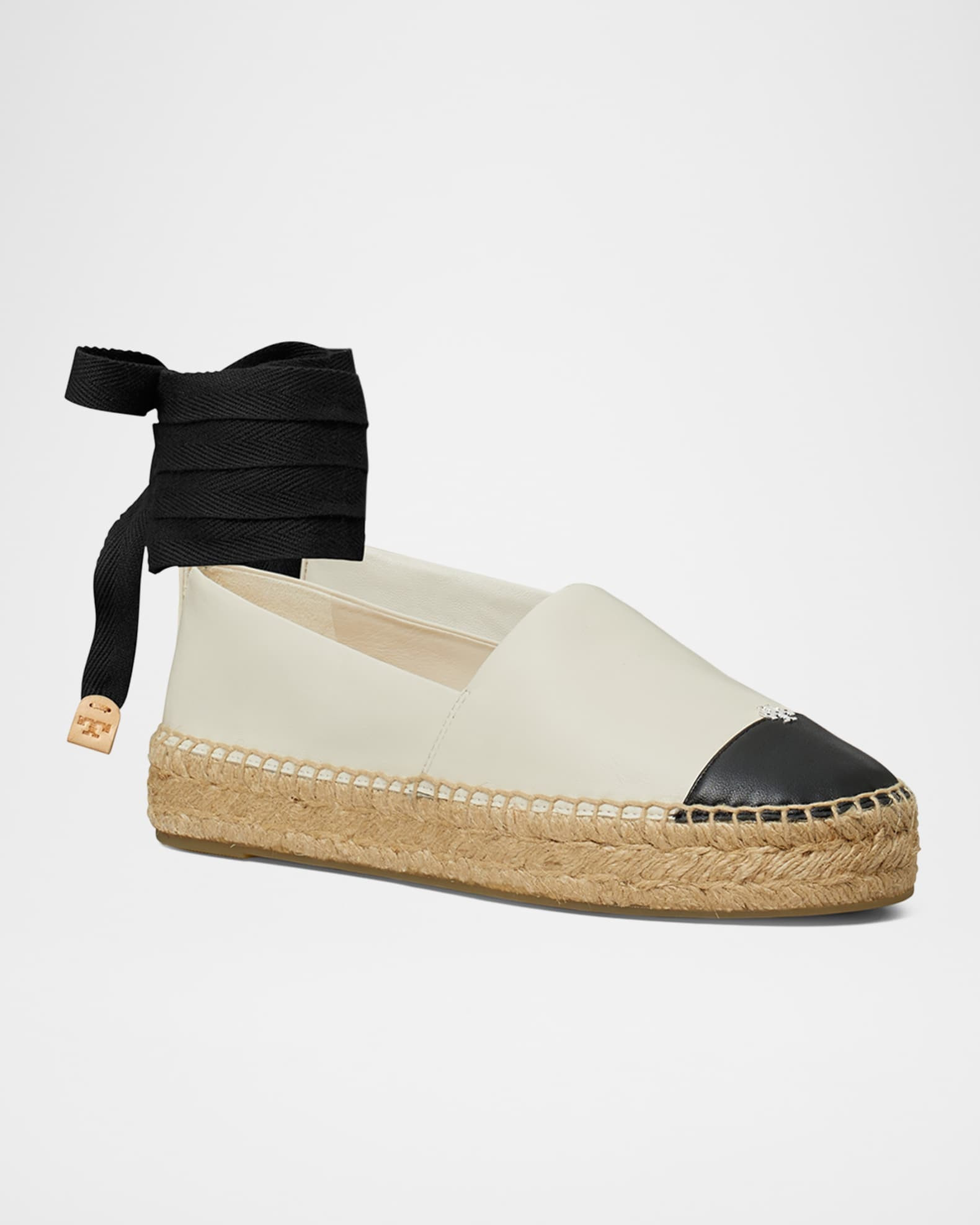 Bicolor Leather Ankle-Wrap Espadrilles | Neiman Marcus