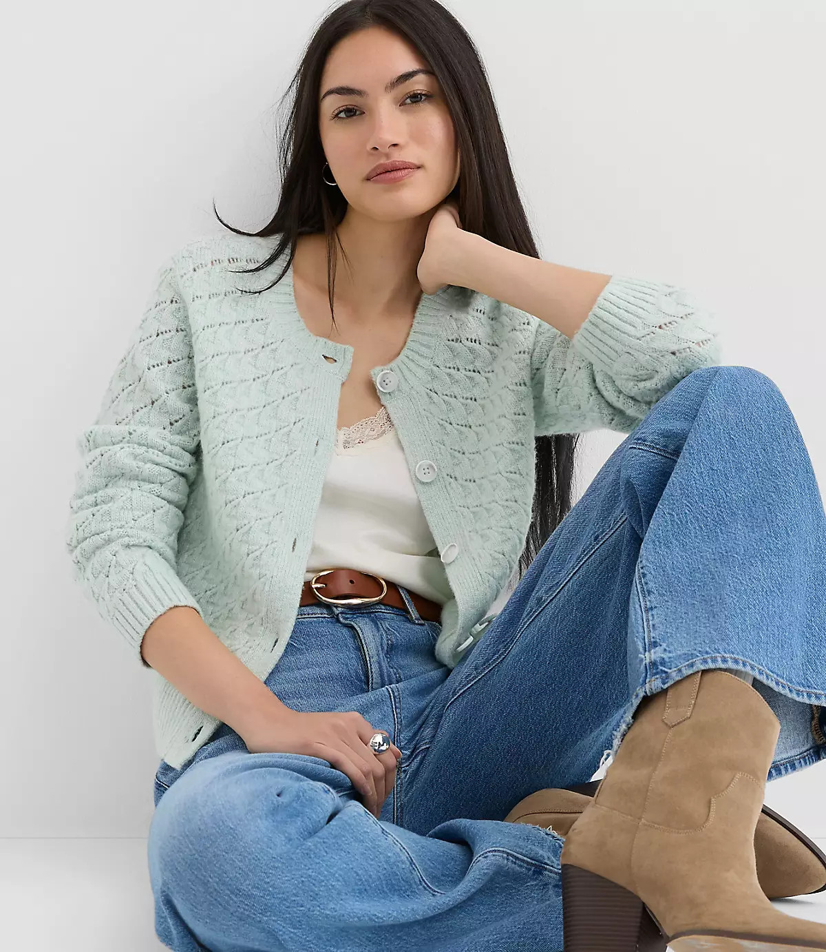 Shimmer Pointelle Cardigan | LOFT