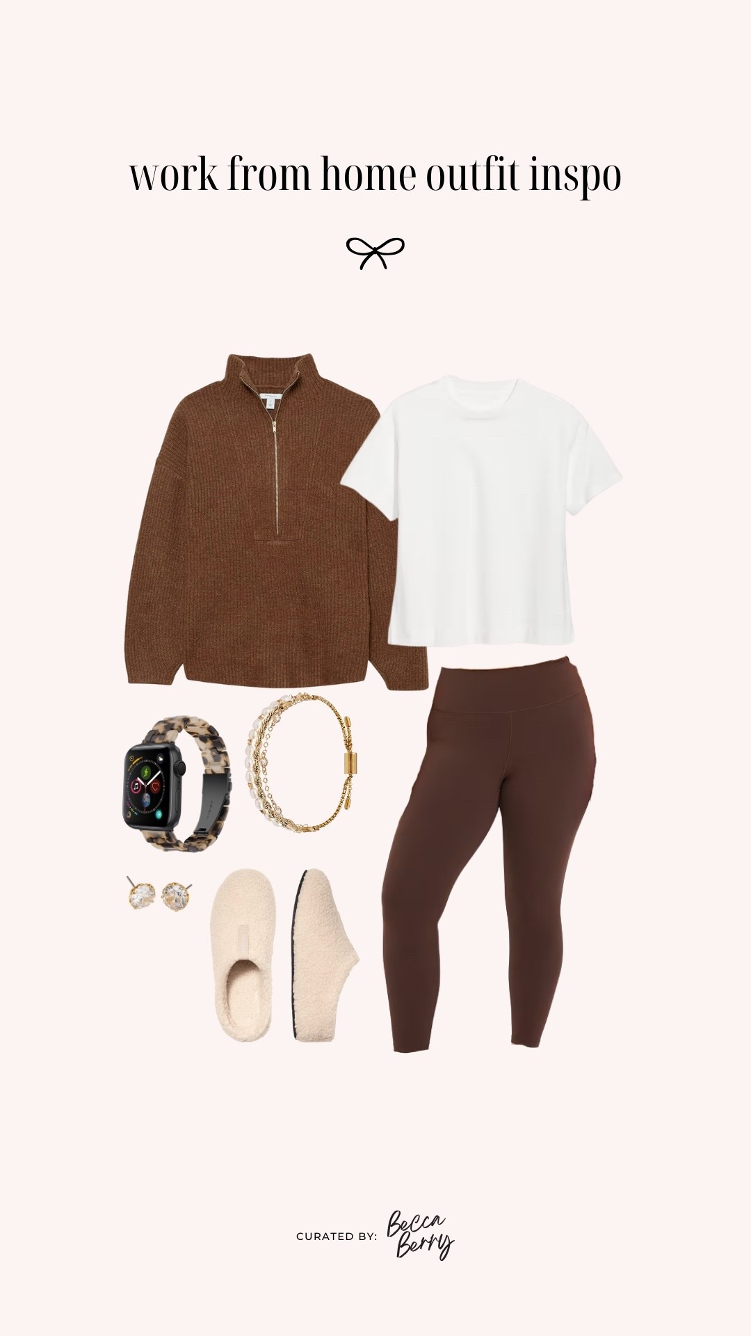 A tonal brown moment for days when you want to look polished with zero effort: half-zip sweater, matching leggings, and a white vintage tee layered underneath. The matching tones make this look feel cohesive and elevated, even if you’re just at the kitchen table.

Add Kate Spade pearls and a pearl + gold bracelet to complement the warm brown tones. Pair with Bombas slippersfor quiet comfort while working.


#LTKMidsize #LTKdayinmylife #LTKootd
