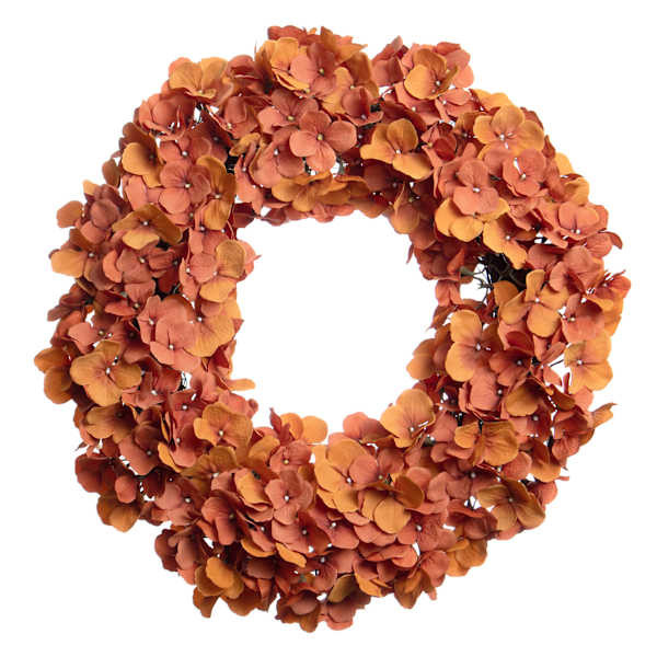 Orange Hydrangea Floral Wreath 20In At Home, Polyester | At Home