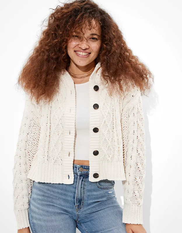 AE Hooded Cable Knit Cardigan | American Eagle Outfitters (US & CA)