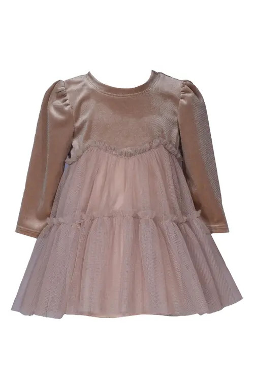 Iris & Ivy Long Sleeve Velvet & Mesh Tiered Party Dress in Taupe at Nordstrom, Size 18M | Nordstrom