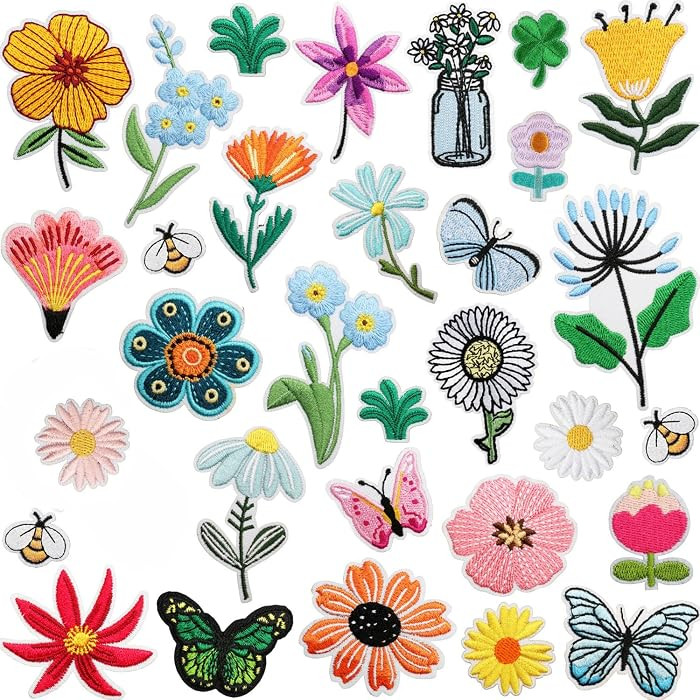 32 Pcs Flower Patches Iron on, Retro Floral Iron on Patches Sew On/Iron On Repair Applique Funny ... | Amazon (US)