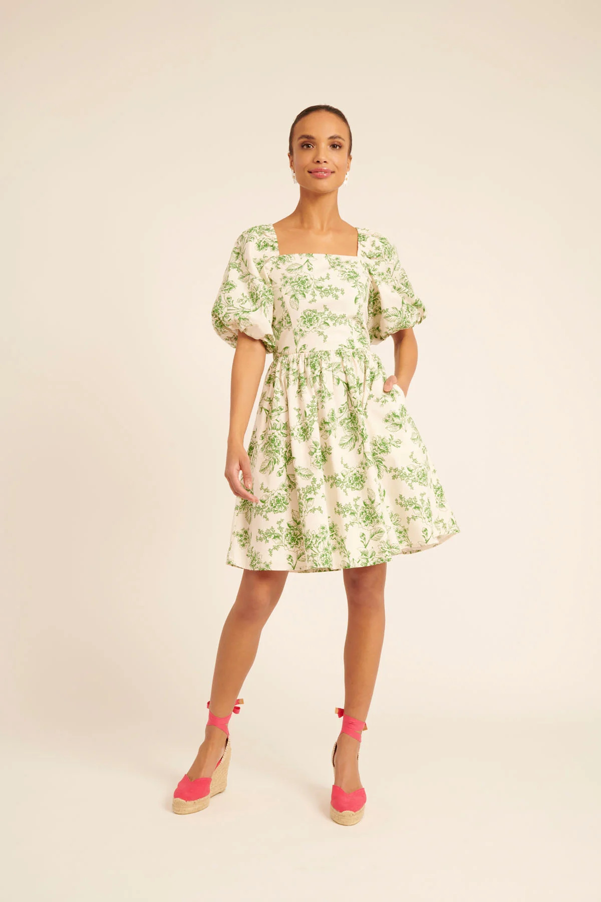 Puff Sleeve Cotton Poplin - Sage Toile | Rachel Parcell