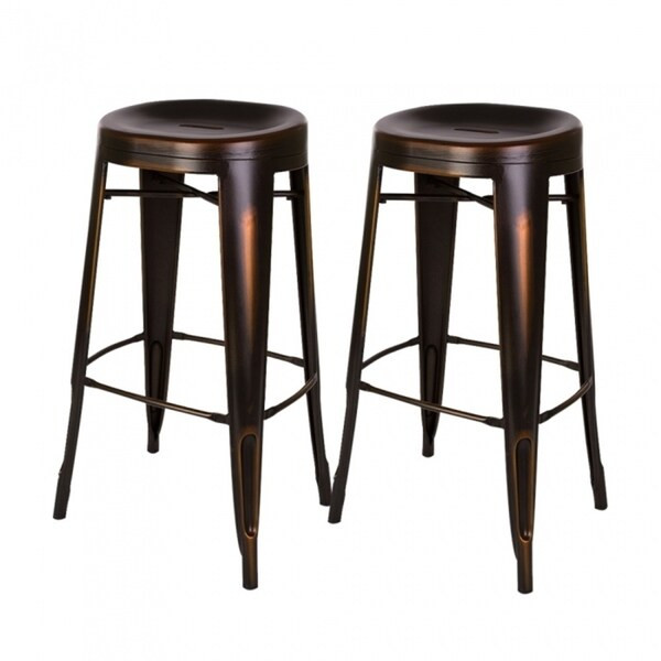 Glitzhome Metal Antique Bronze Finish Industrial-style Bar Stools (Set of 2) | Bed Bath & Beyond