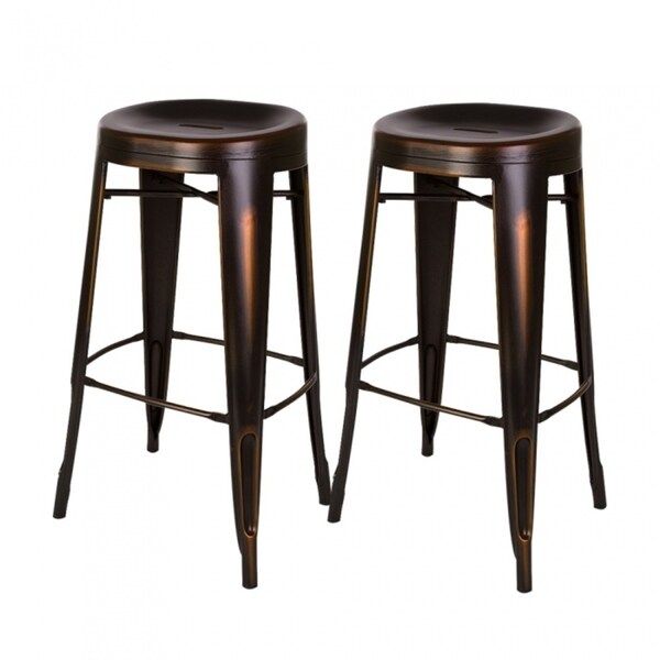 Glitzhome Metal Antique Bronze Finish Industrial-style Bar Stools (Set of 2) | Bed Bath & Beyond