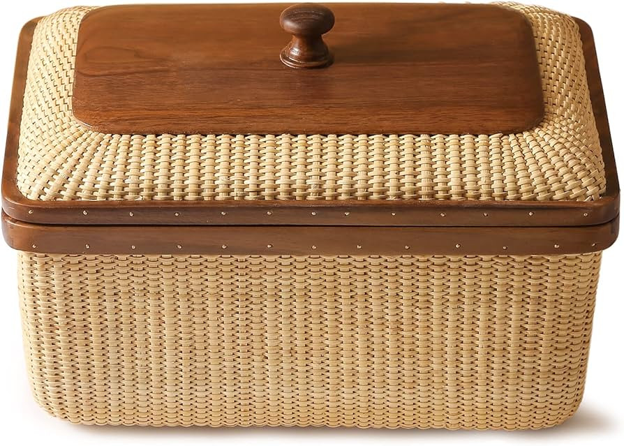 Rectangular with Lid Handmade Nantucket basket Cane staves finely-woven home-storage-baskets-and-... | Amazon (US)