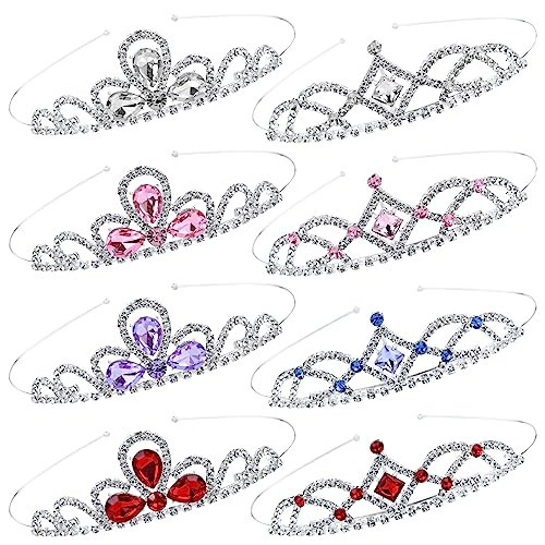 Cinaci 8 Pieces Princess Colorful Dazzling Crystal Rhinestone Silver Metal Tiara Crown Headbands Wedding Birthday Party Prom Headpieces Hair Styling Accessories for Kids Teens Girls Women | Amazon (US)
